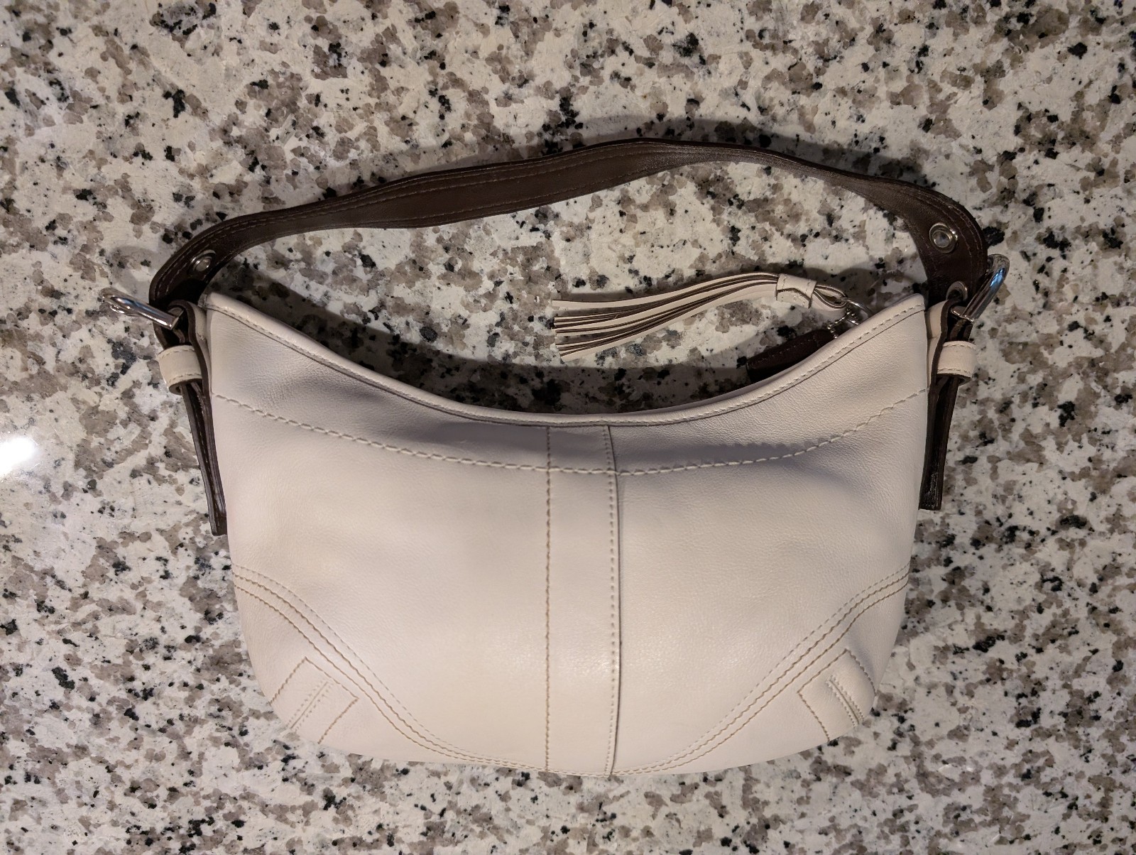 Vintage Coach Soho Hobo Bag 8A01 Ivory White Leather Brown Strap + Wallet