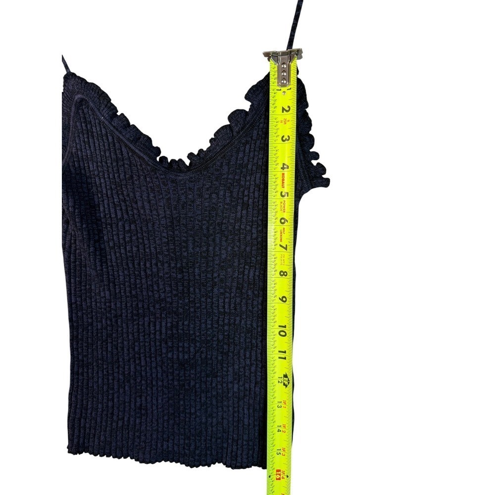 Free People Ribbed Ruffle V-Neck Camisole Navy Blue Knit Tank Top Small