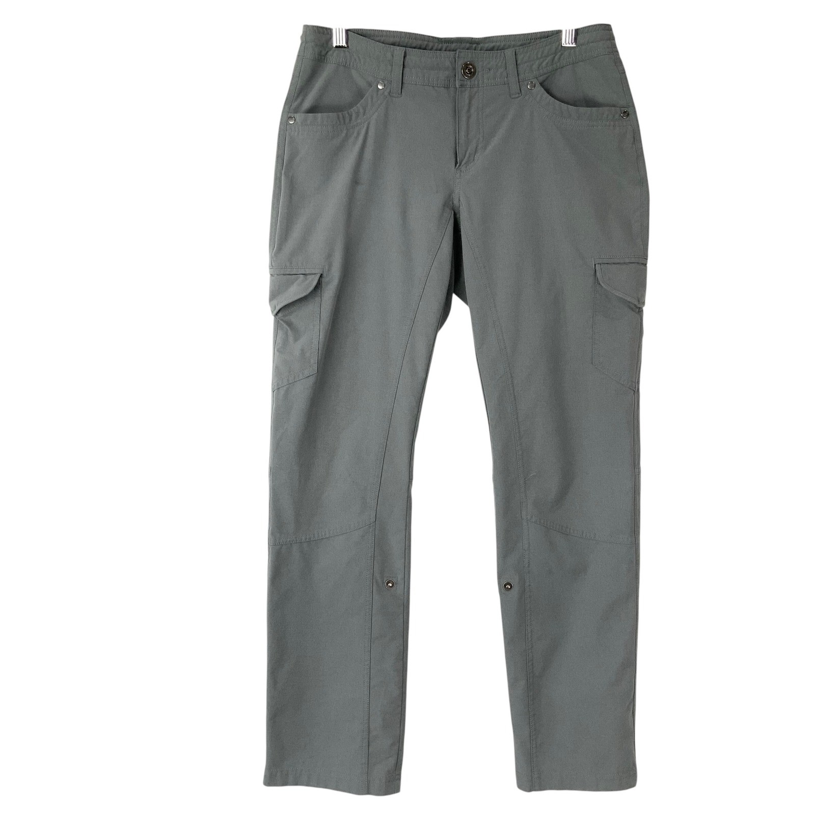 KUHL Gray Cargo Pants 6 Short Button Zip Fly Mid Rise Straight Leg Roll Up Snaps