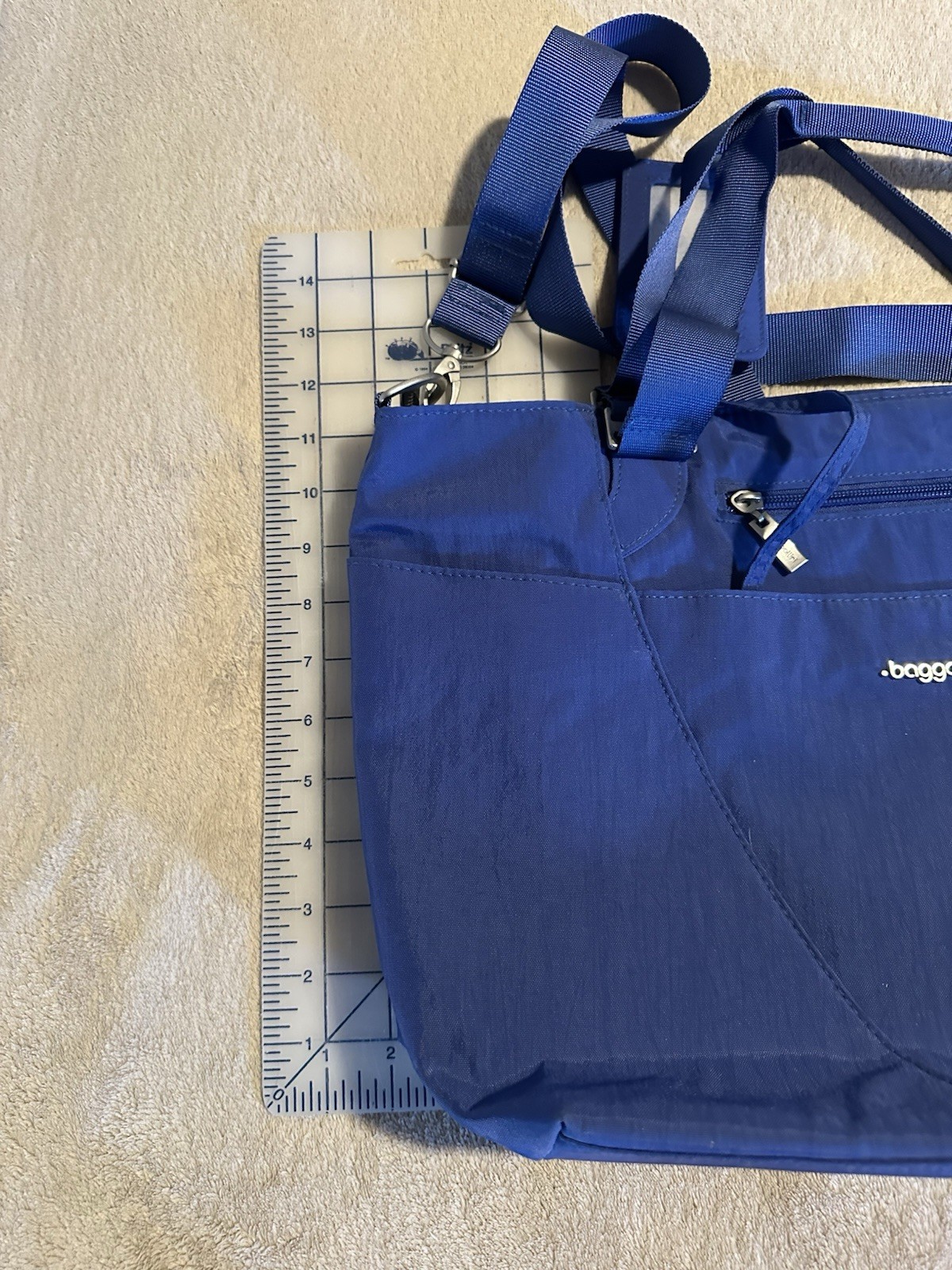 baggallini Blue Tote Bag Zip Closure, Detachable Strap, Inner/Outer Pockets