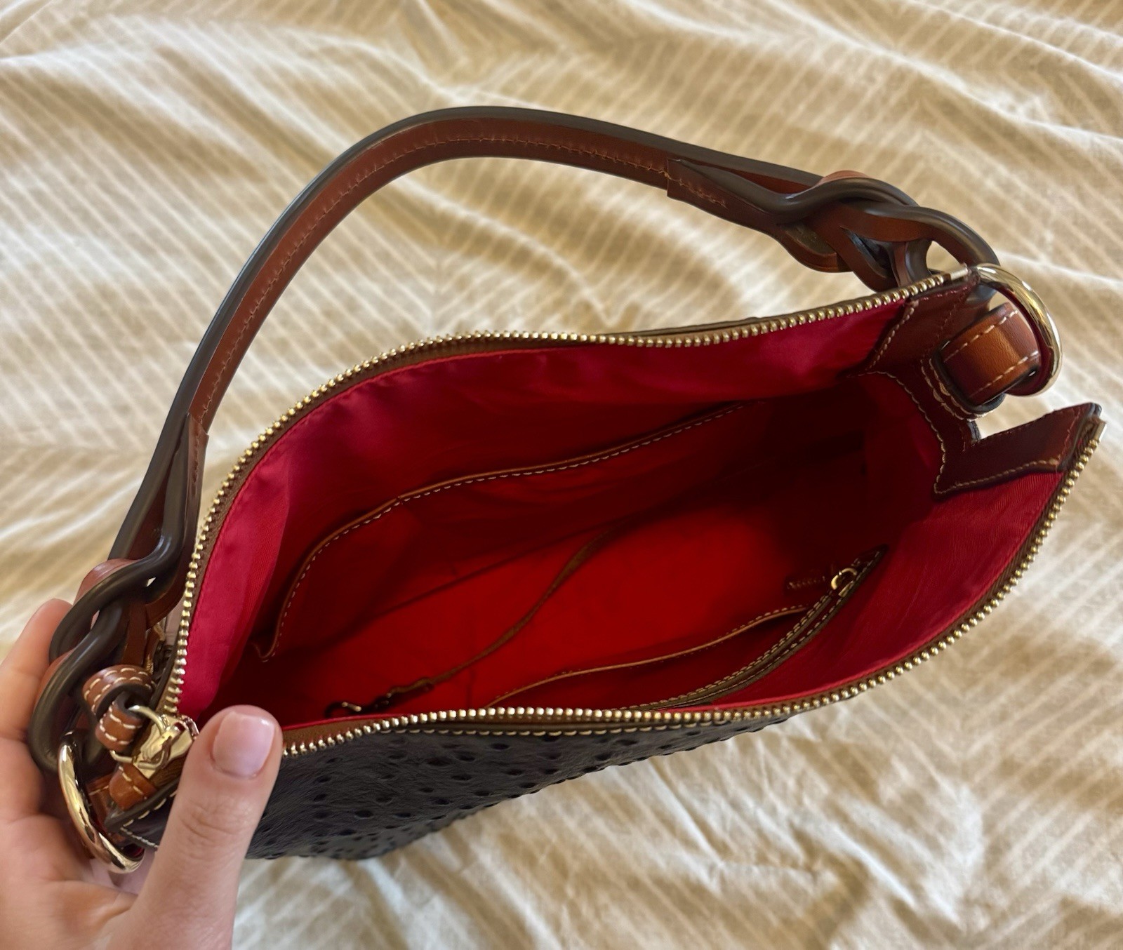 Dooney & Bourke Twist Strap Hobo Ostrich Leather Purse