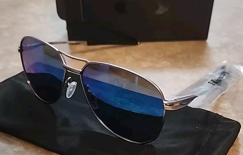 🔥 RARE Oakley CONTRAIL 4147-0357 Aviator Sunglasses Satin Chrome Prizm Sapphire