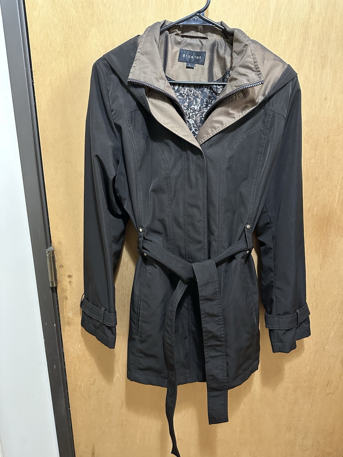 Braetan Womens Hooded Rain Coat w/Belt Size Large