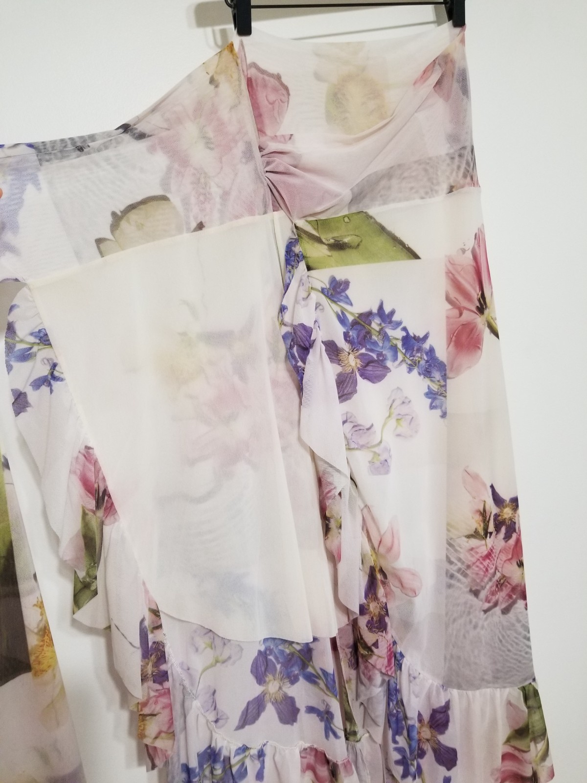 NWT GANNI Floral Mesh Ruffled Wrap Midi Skirt White Size EU 36/ US4 $225