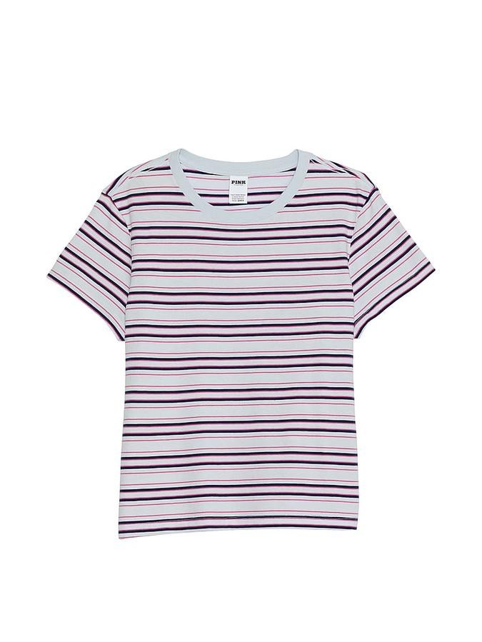 NWT Victoria’s Secret PINK Dreamer Cotton Tee Strips Hydrangea Blue Size XXL