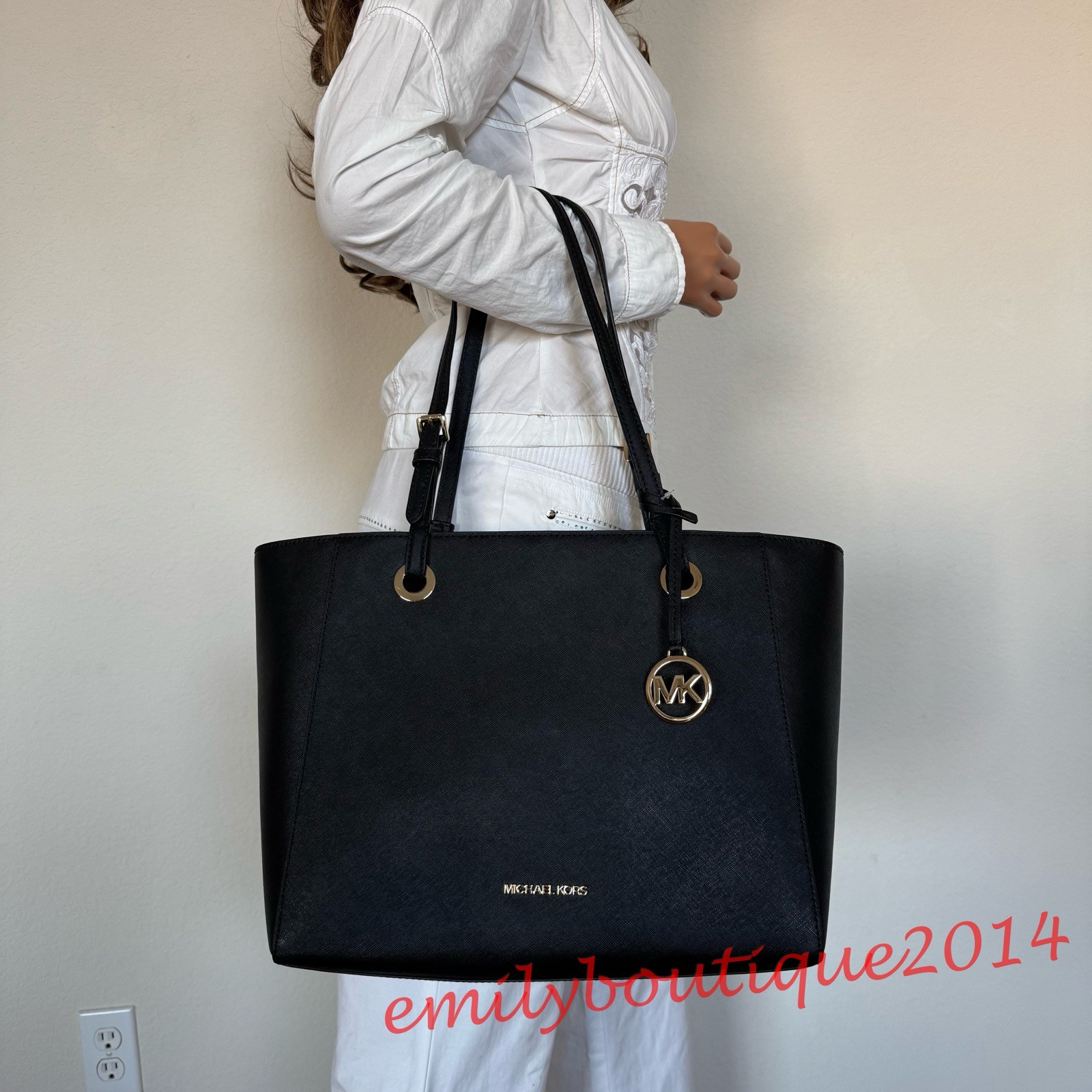 NWT Michael Kors Walsh Multifunction Tote Black Saffiano Leather Shoulder Bag