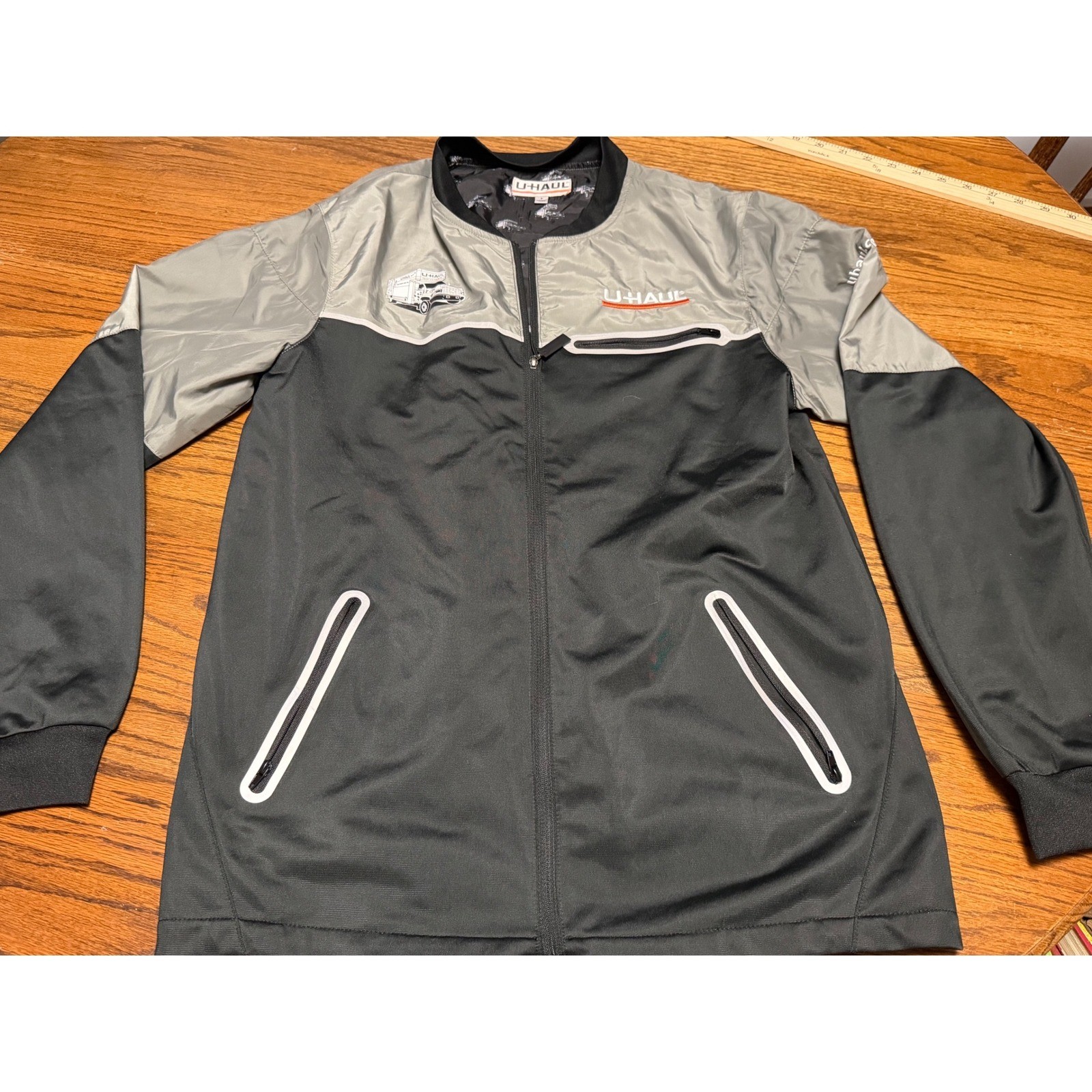 U-Haul Corporate Employee Zip Up Jacket Black Grey Reflective Mens Small