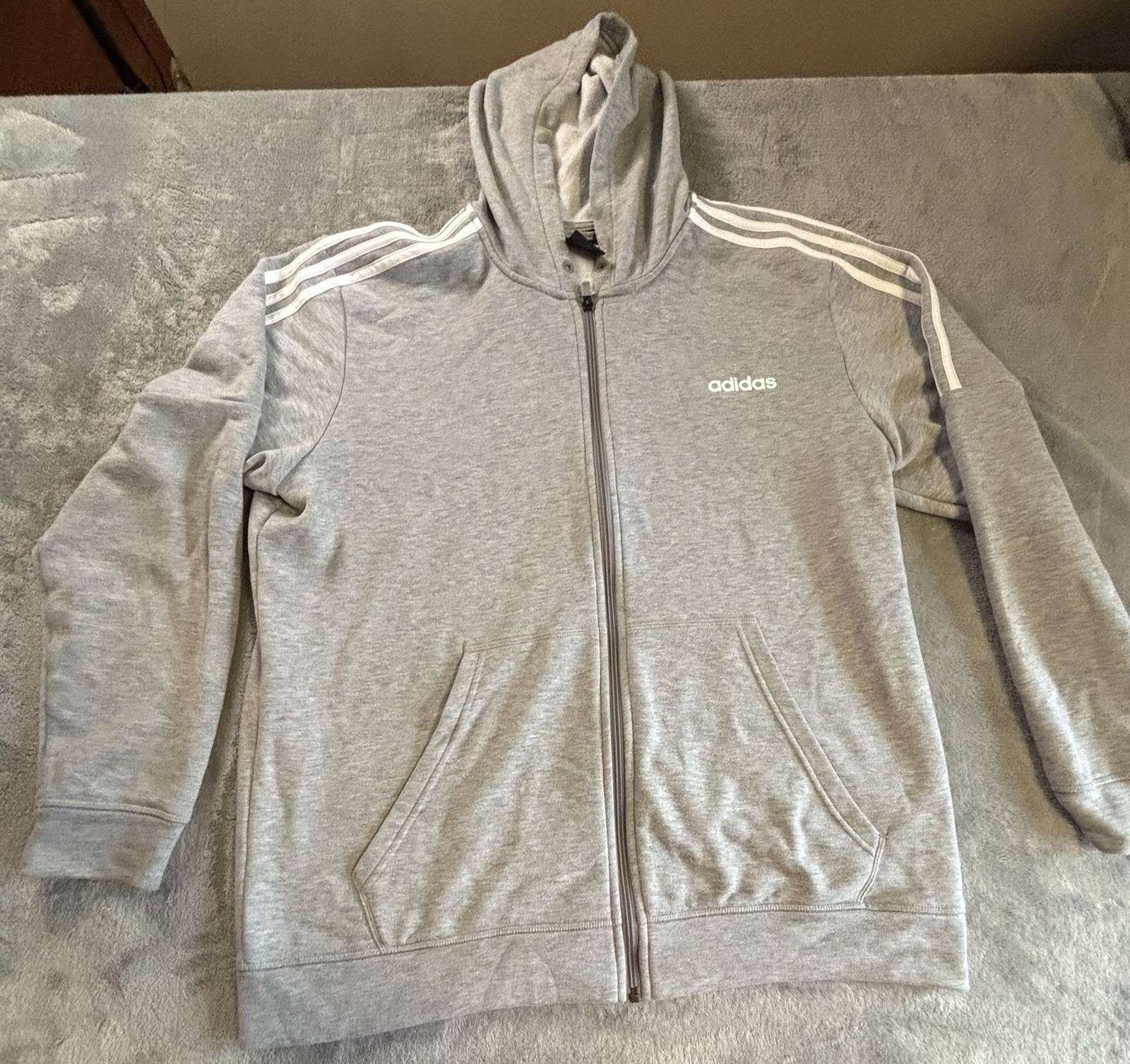 adidas men Essentials French Terry 3-Stripes Full-Zip Hoodie Grey Size XL