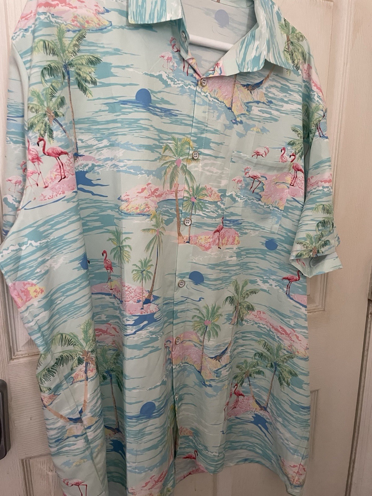 Tropical Beach Pink Flamingo Print Light Weight Button Shirt 3 XL