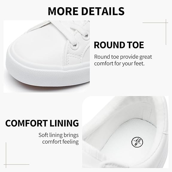 Womens White Tennis Shoes PU Leather Sneakers Casual Walking Shoes
