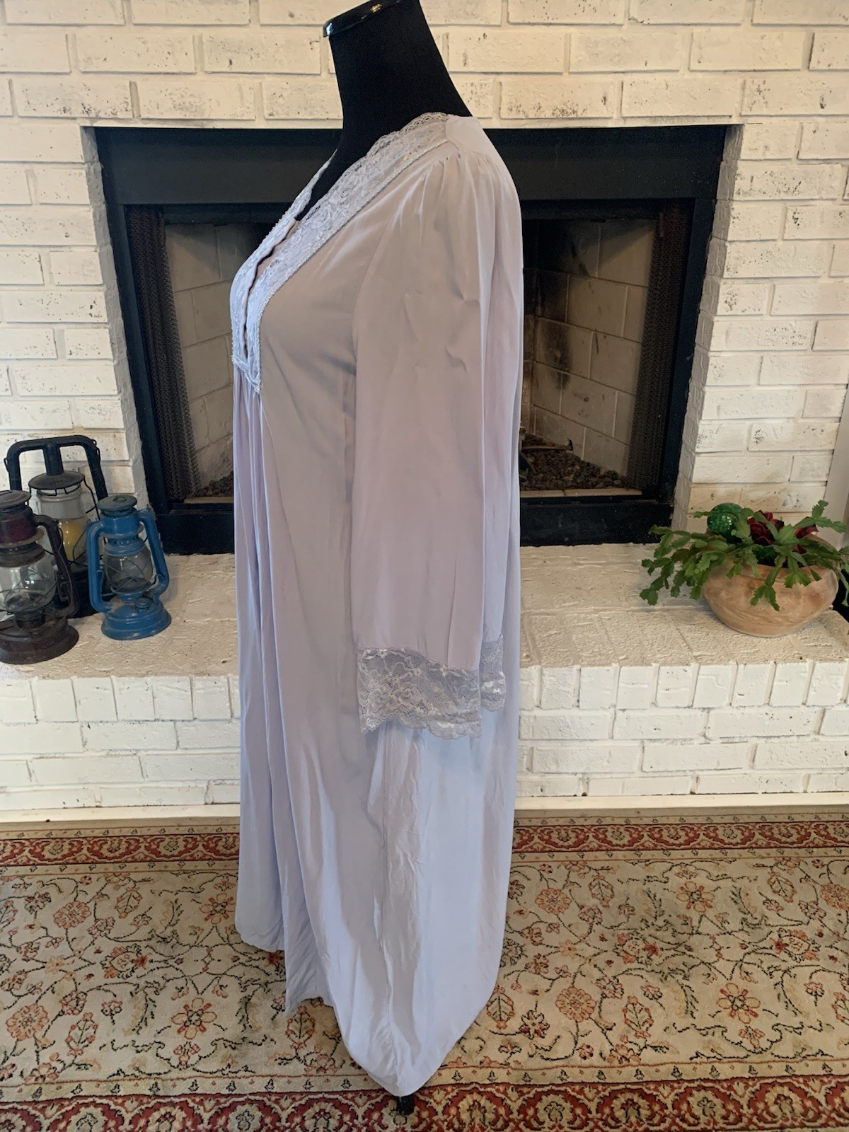 French Country Cottagecore Blue Prairie Dress Lace Trim Sz 8 ~ 36” Bust ~47” Lng