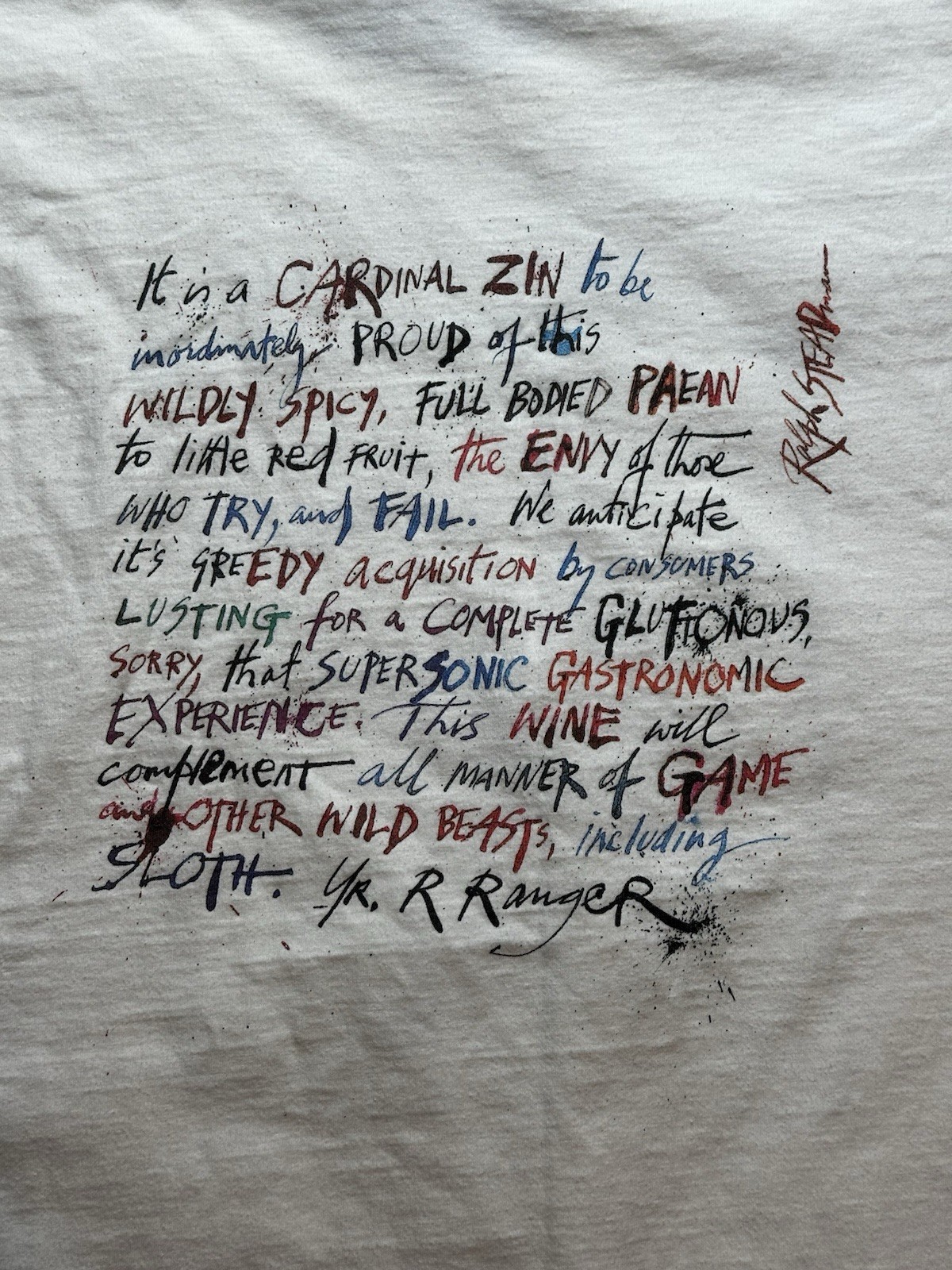 1995 Bonny Doon Vineyard – Cardinal Zin – Ralph Steadman Art – M’s XL T-Shirt