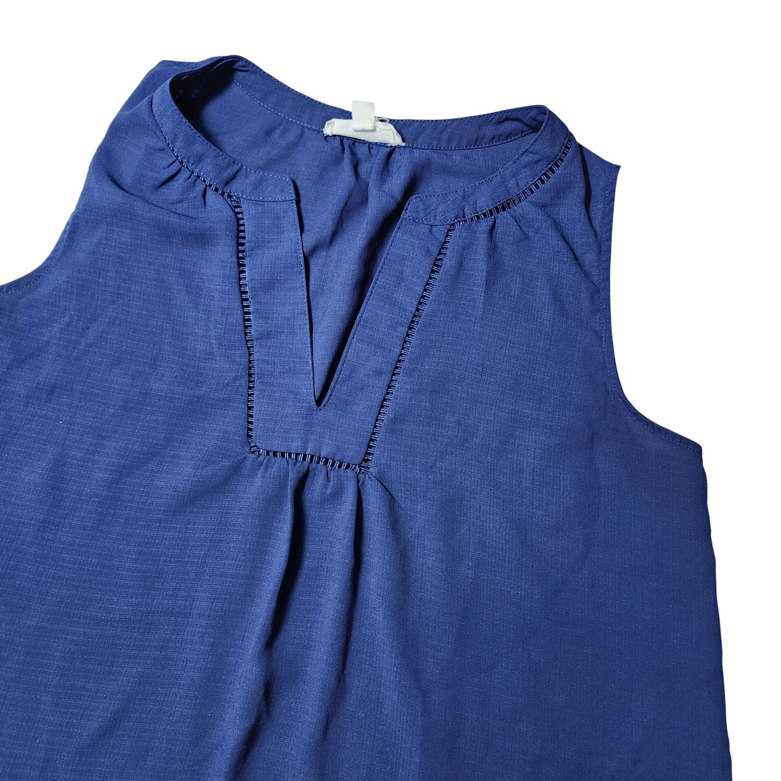 MINE Women Royal Blue Sleeveless Split Neck Ladder Stitch Blouse TB4585 Small