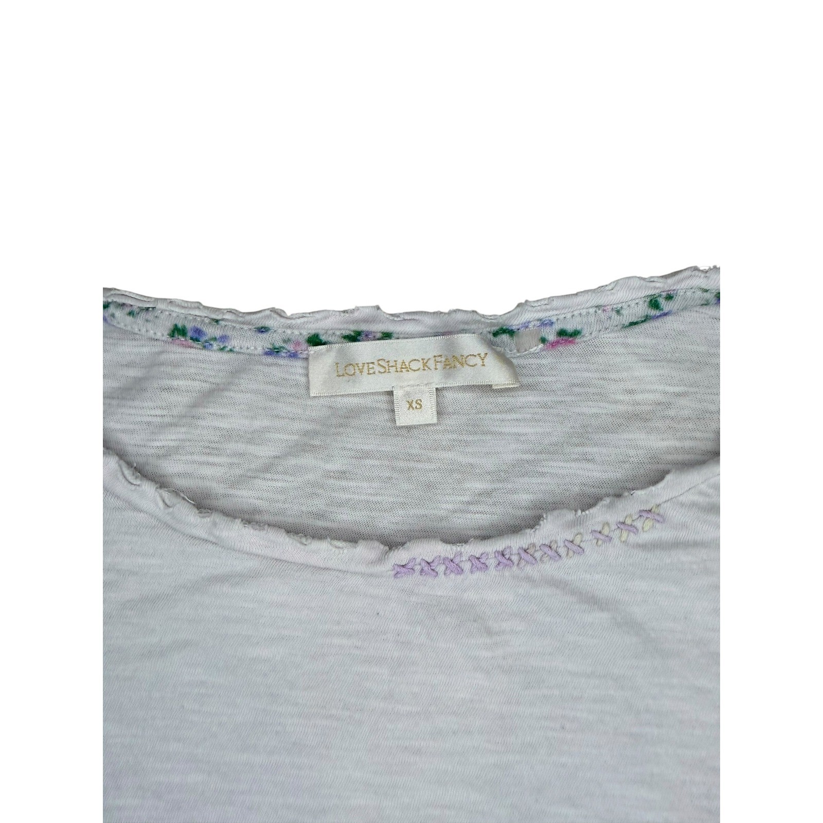 LoveShackFancy White T-Shirt Womens Crop Slub Knit Cotton Excellent XS