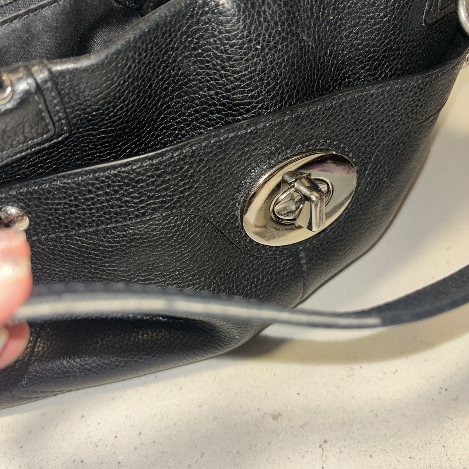 Coach F16531 Penelope Black Pebbled Leather Silver Detail Satchel Handbag
