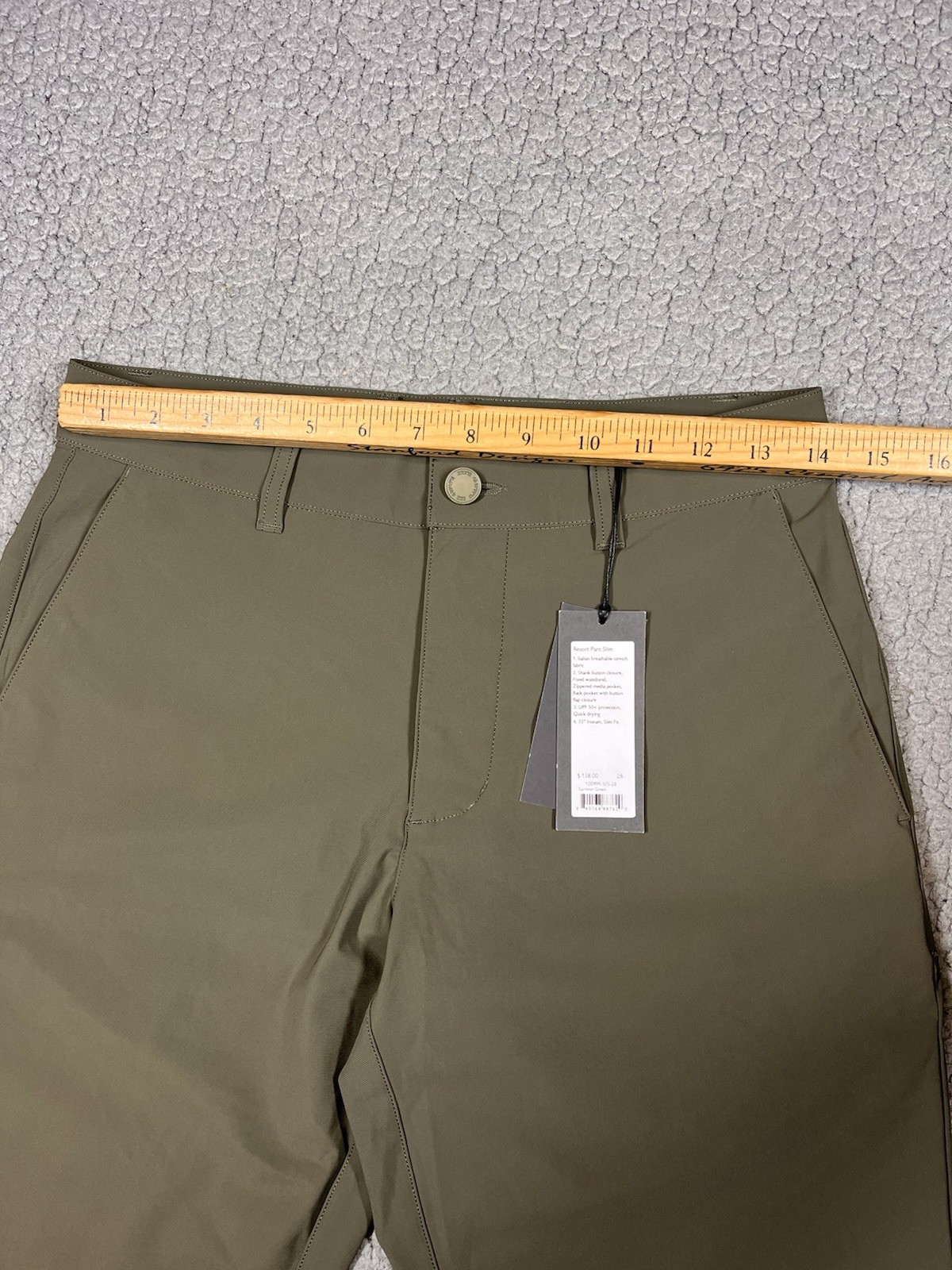 Rhone Resort Pants Sz 28 Mens Stretch Performance Travel Green UPF 50+ $138 MSRP