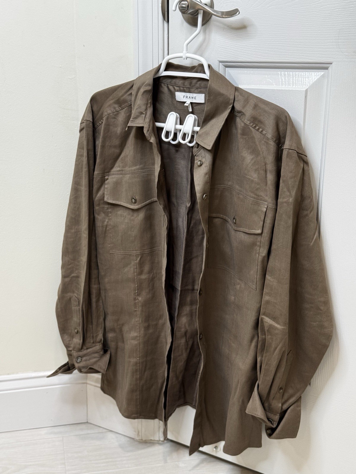 FRAME Brown Utility Button Up Shirt Jacket Women’s Size M Lyocell Linen Blend