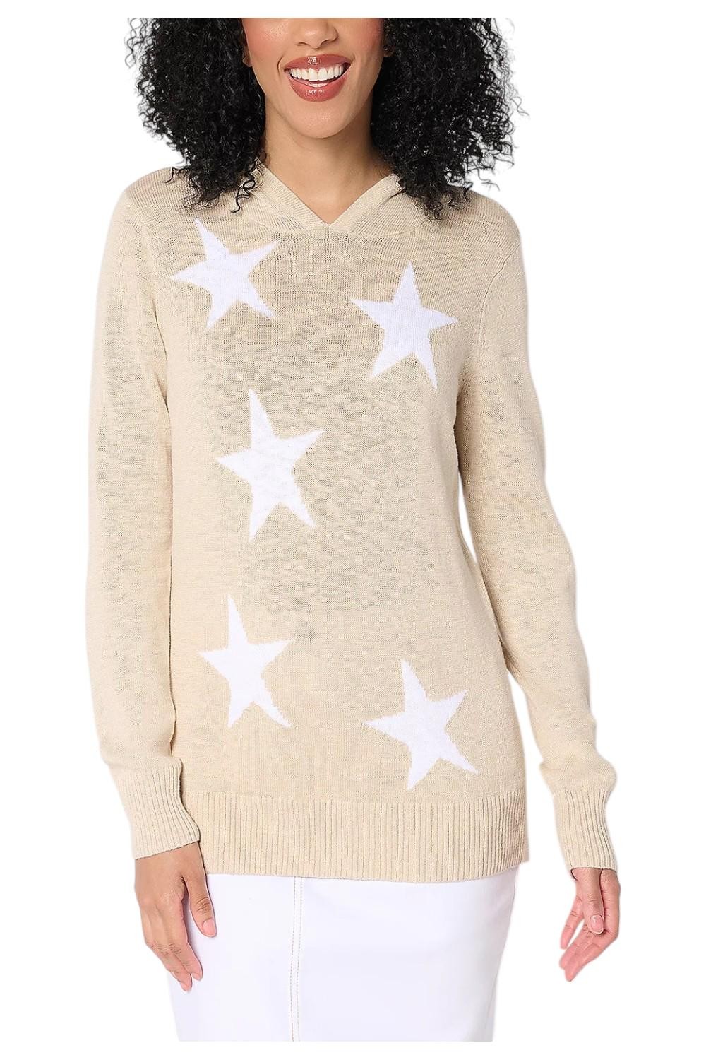 Belle by Kim Gravel Women’s Summer Stars Slub Sweater Hoodie Sand Bar