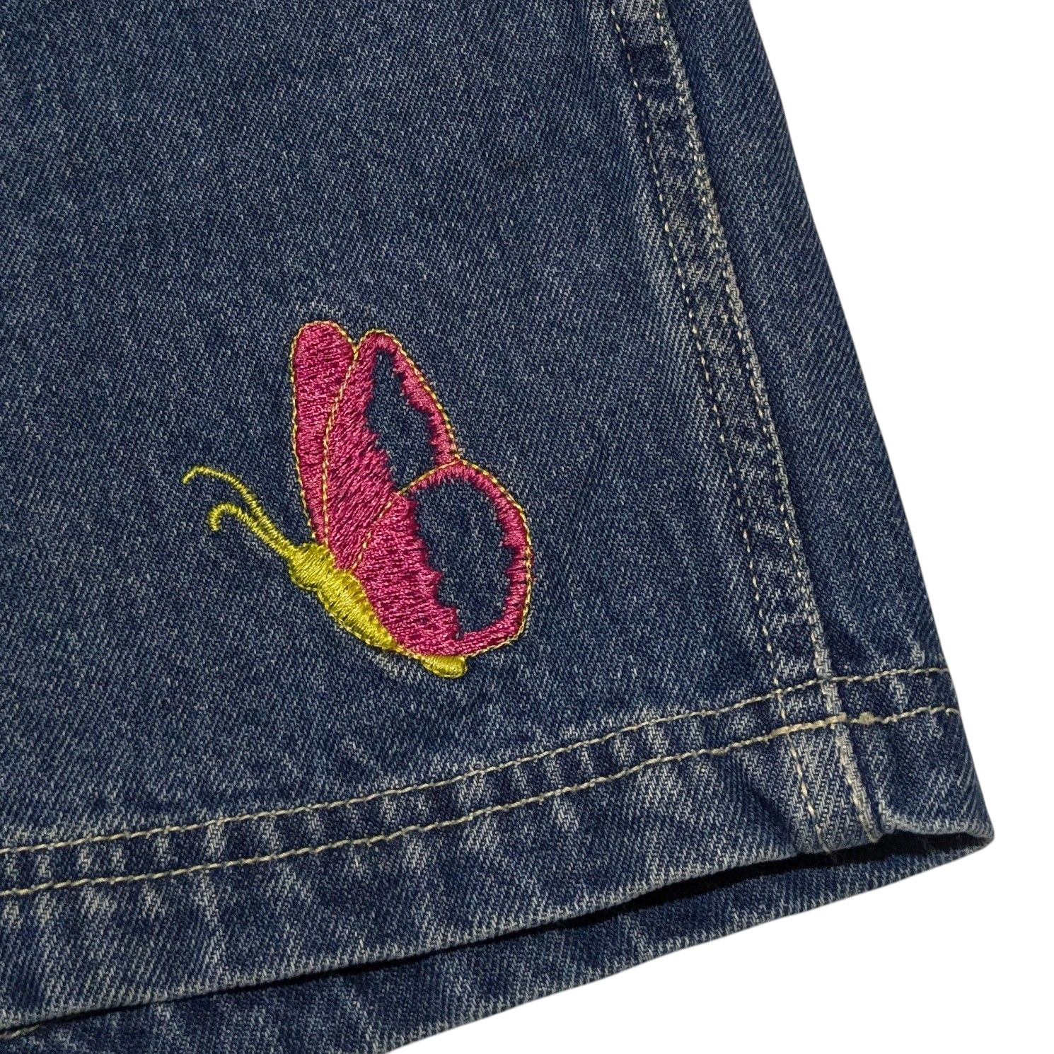Vintage 90s No Excuses Denim Bib Overalls Shorts Shortalls Girls Large Butterfly