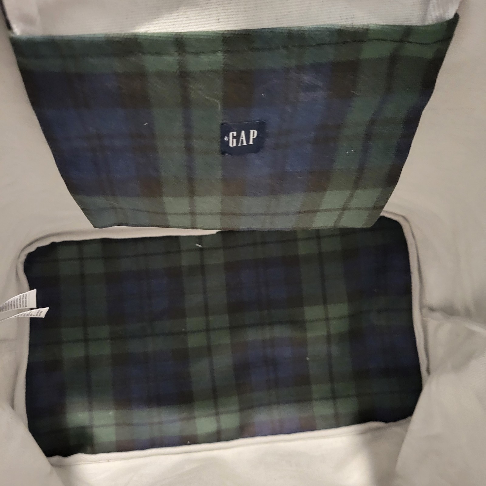 Gap Tote Bag Tartan Plaid Green Silver Logo Cotton 16 x 11 x 4.5 inches