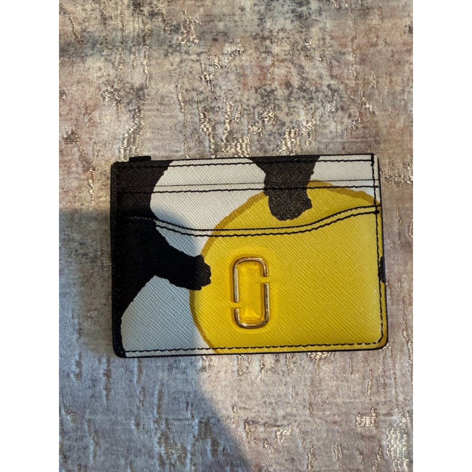 Marc Jacobs Snapshot Card Holder | Saffiano Leather | Abstract Print | Yellow Bl