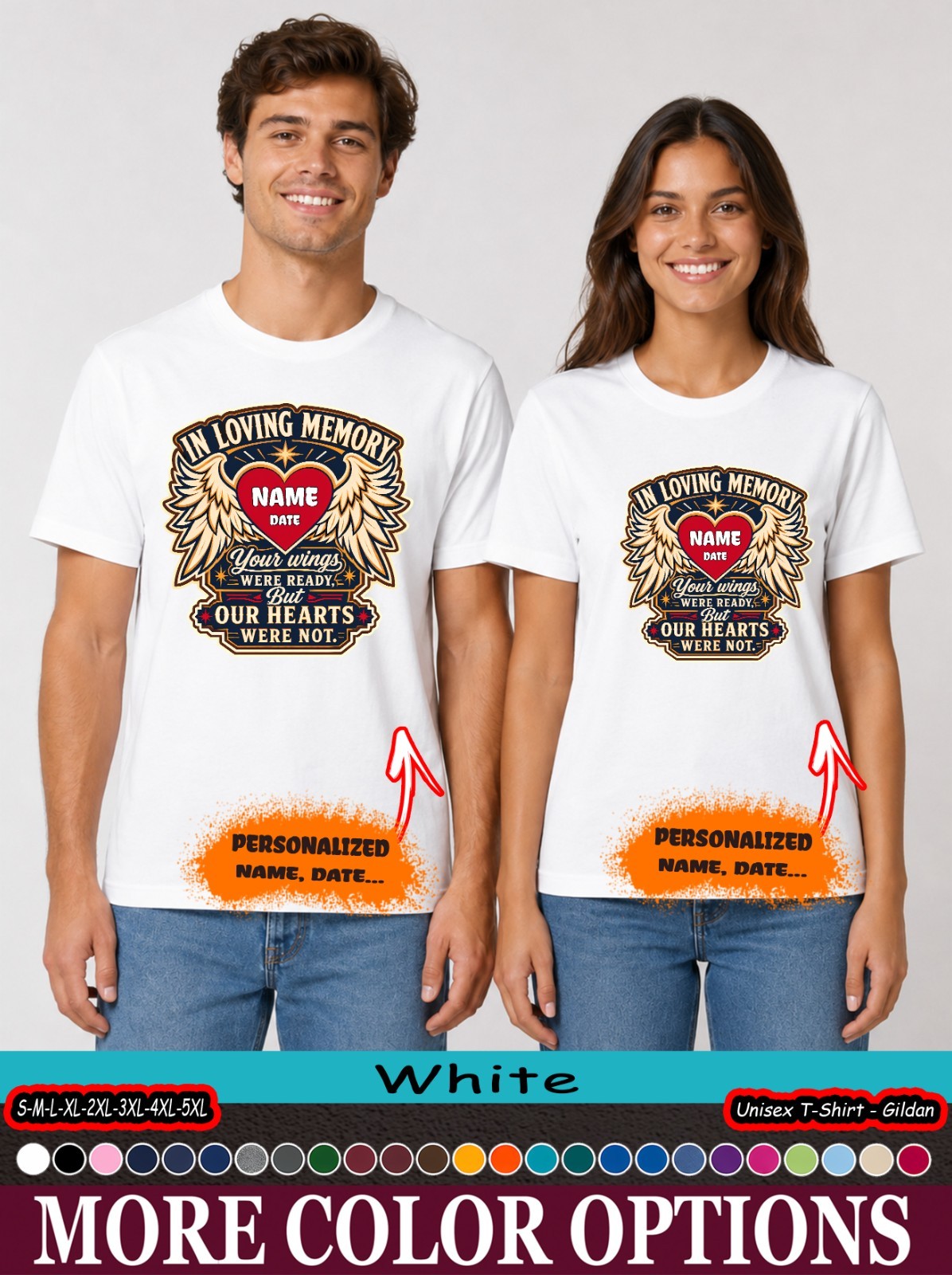 Custom Wings Were Ready Memorial Shirt, Name Date Angel Heart Tee