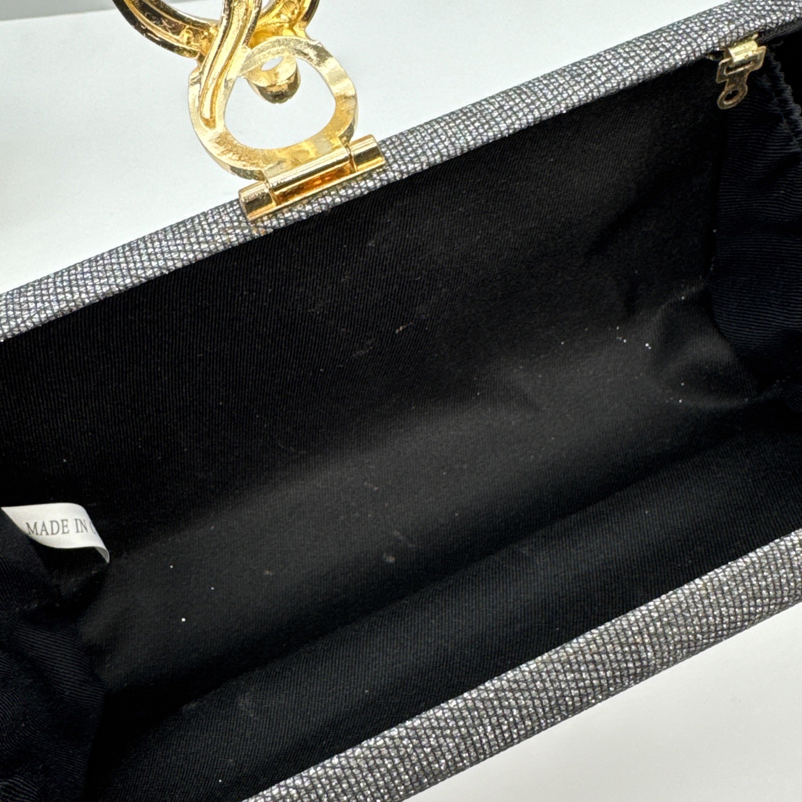 Silver Sparkle Crystal Evening Purse Clutch Gold Snake Clasp Square Bag Chain