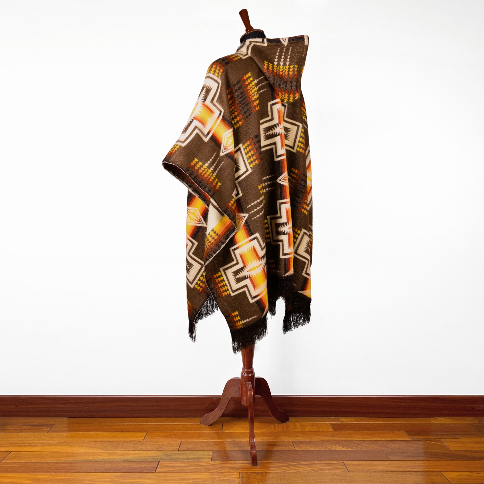 ALPACA WOOL HOODED PONCHO AZTEC SOUTHWEST BOHO UNISEX ONE SIZE S-XXL