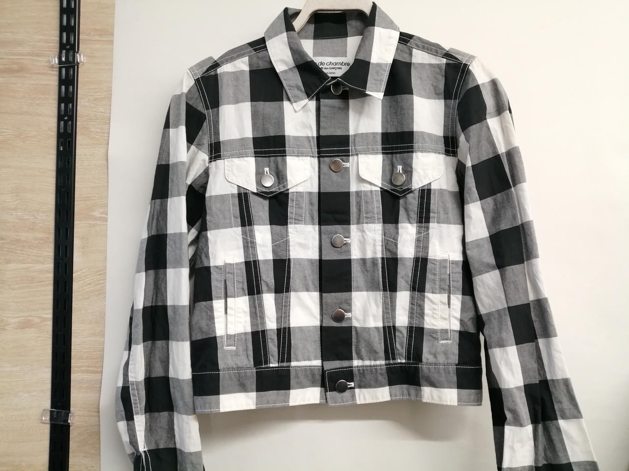 Gingham Check Shirt Women Black & White Collared Casual Top 46.5cm
