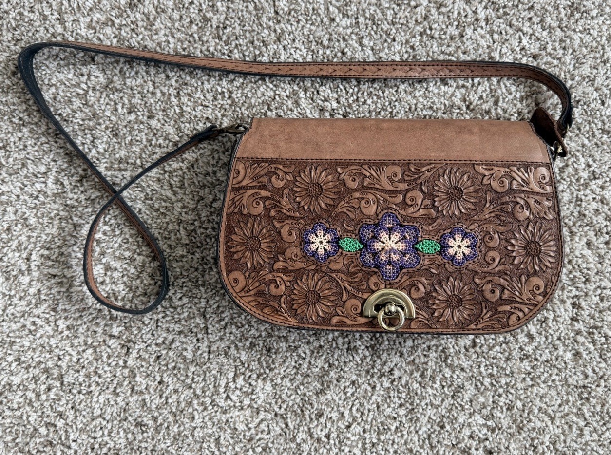 HECHO EN MÉXICO Brown Floral Beaded Crossbody Bag
