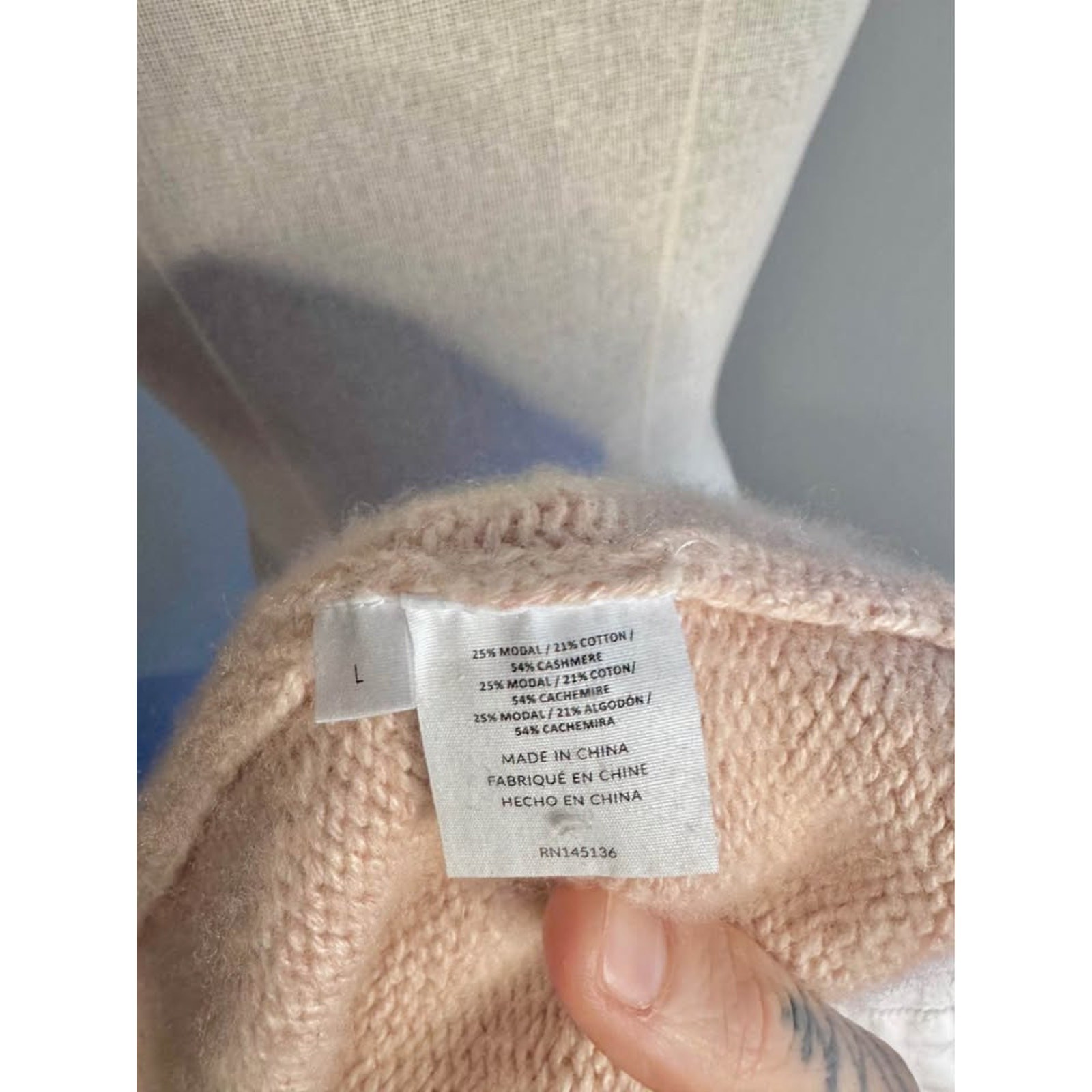 Naadam Cotton/Cashmere Blend Blush Mixed Media Henley Knit Sweater