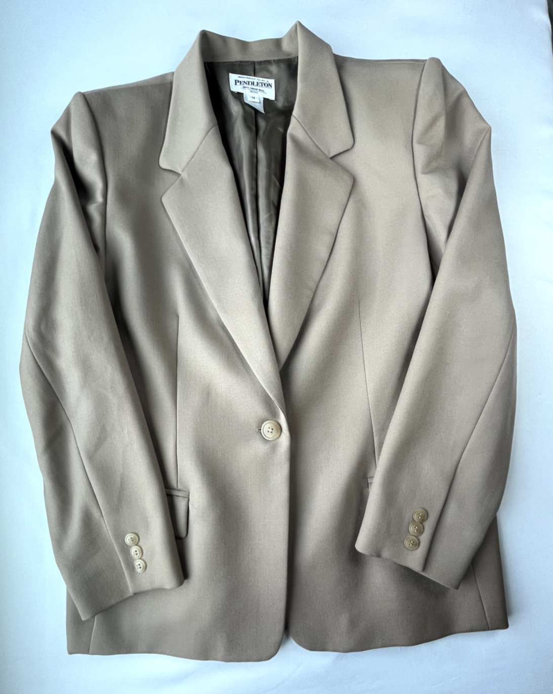 Pendleton Blazer Women’s Size 14 Petite Beige 100% Virgin Wool Dressy Career