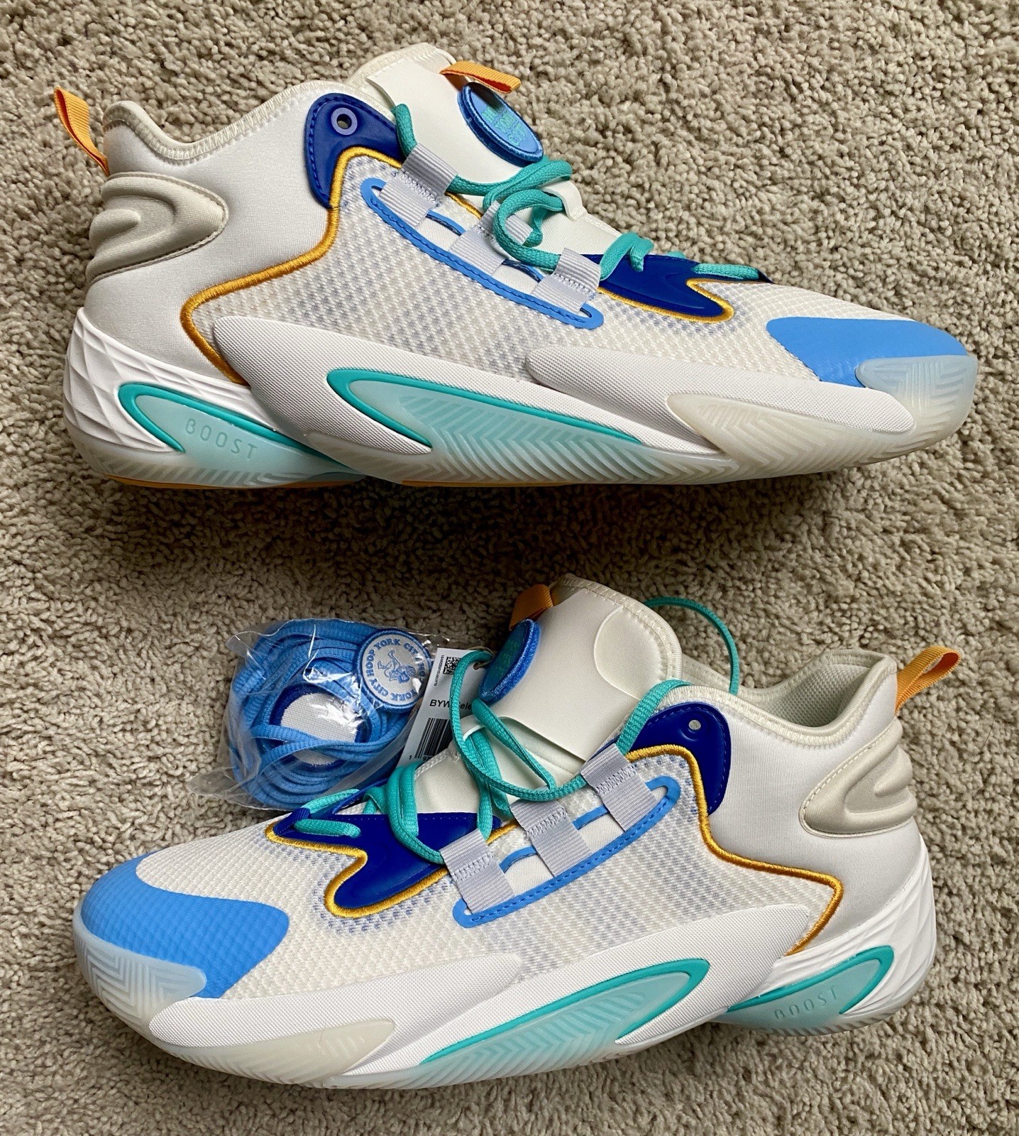 Adidas BYW Select SMU Hoop York City Shoes Cream/White/Blue Burst (11.5) IF4285