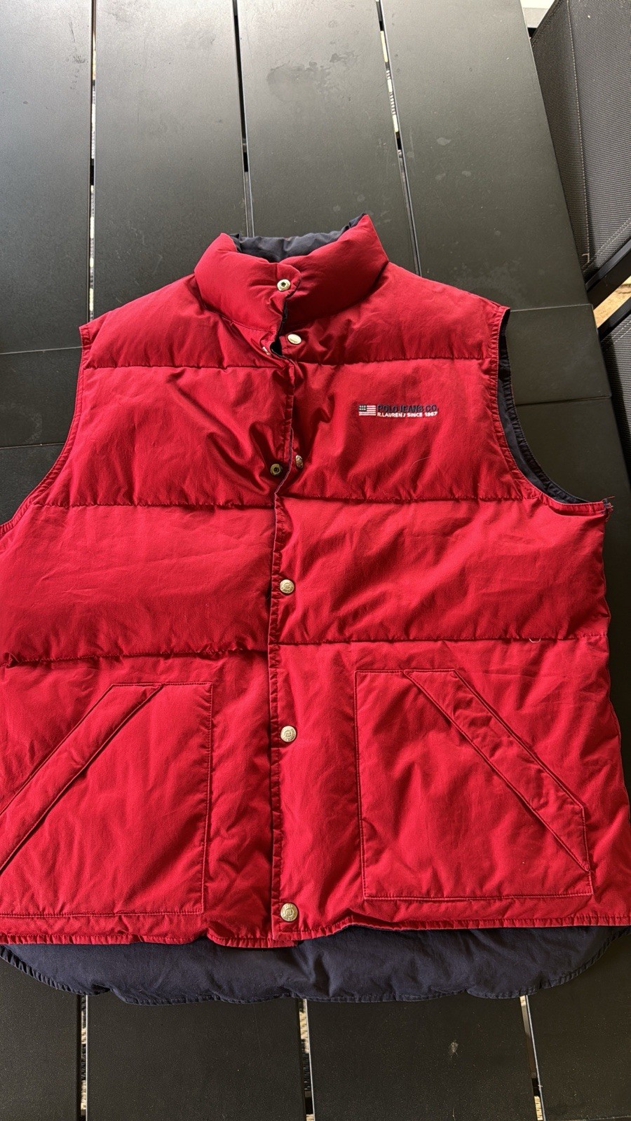 Polo Jeans Co. R. Lauren Men’s Red Down Puffer Vest Button Front Stand-Up XL