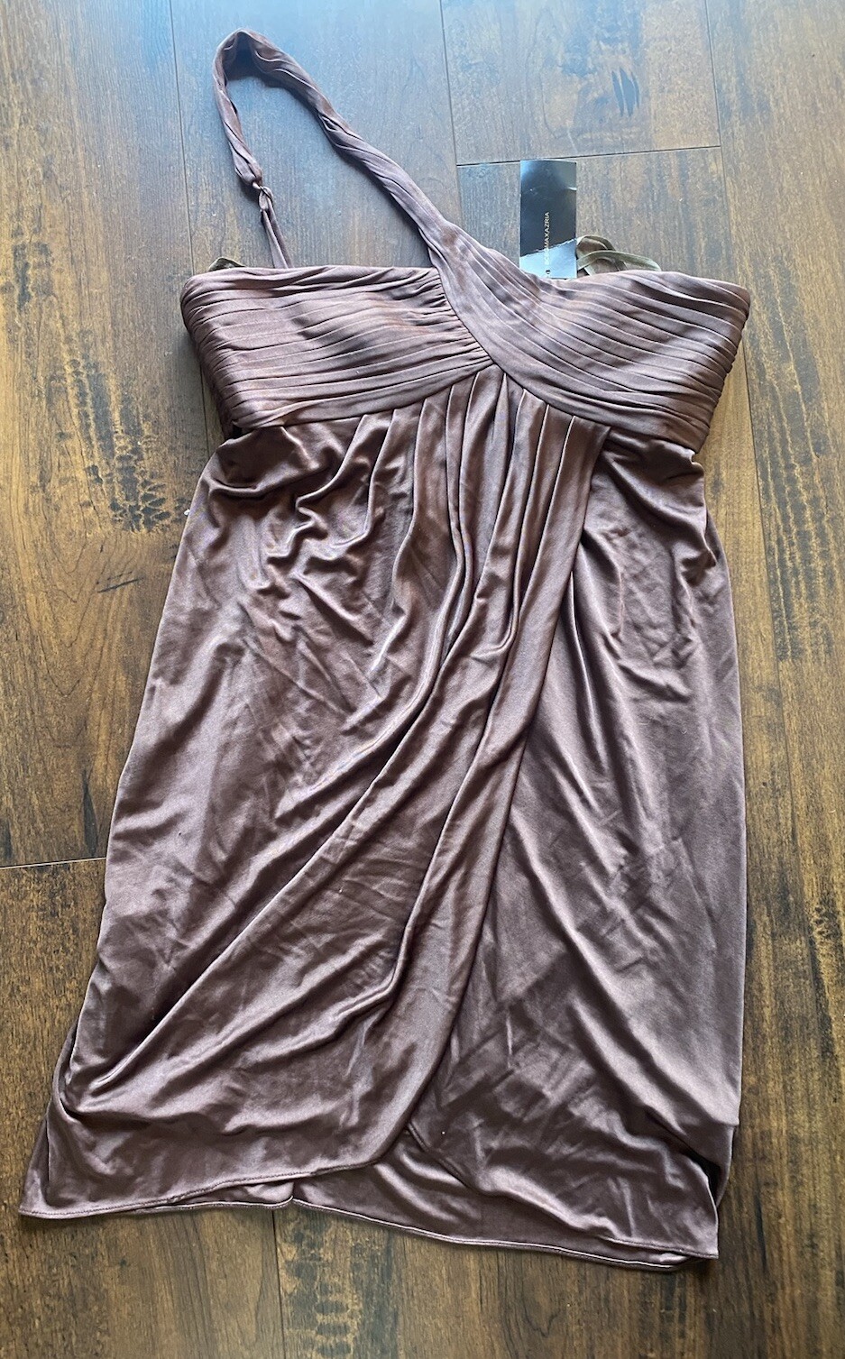 BCBG Max Azria Brown Eve One-Shoulder Dress Cascade Cocktail Sz 8 NWT