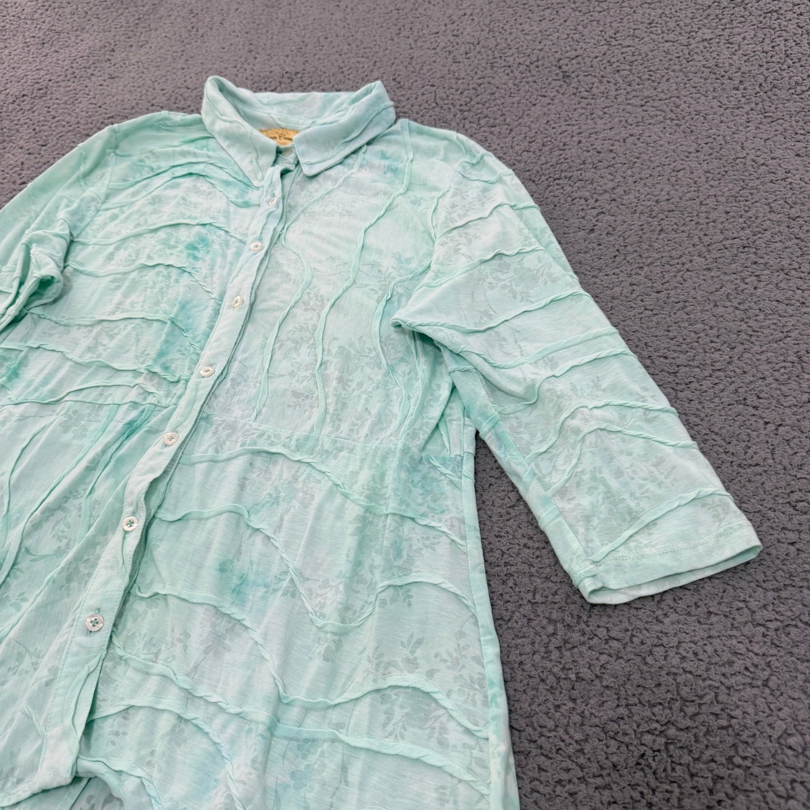 Kristin Crenshaw Blouse XL Mint Green Textured Burnout Floral High-Low Tunic