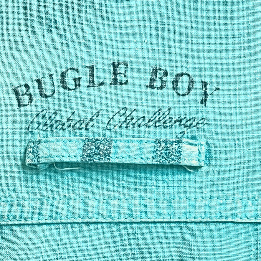 Rare Vtg 90s Bugle Boy Global Challenge Shirt Mens Sz Med. Teal Chambray Cotton