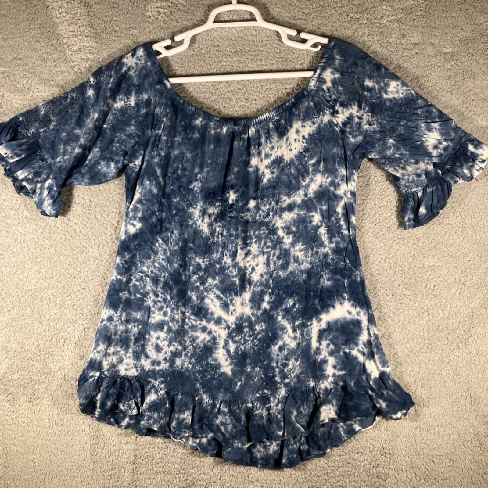Spade & Heart Tie Dye Floral Crocheted Tunic Womens Small Bohemian Bloomcore