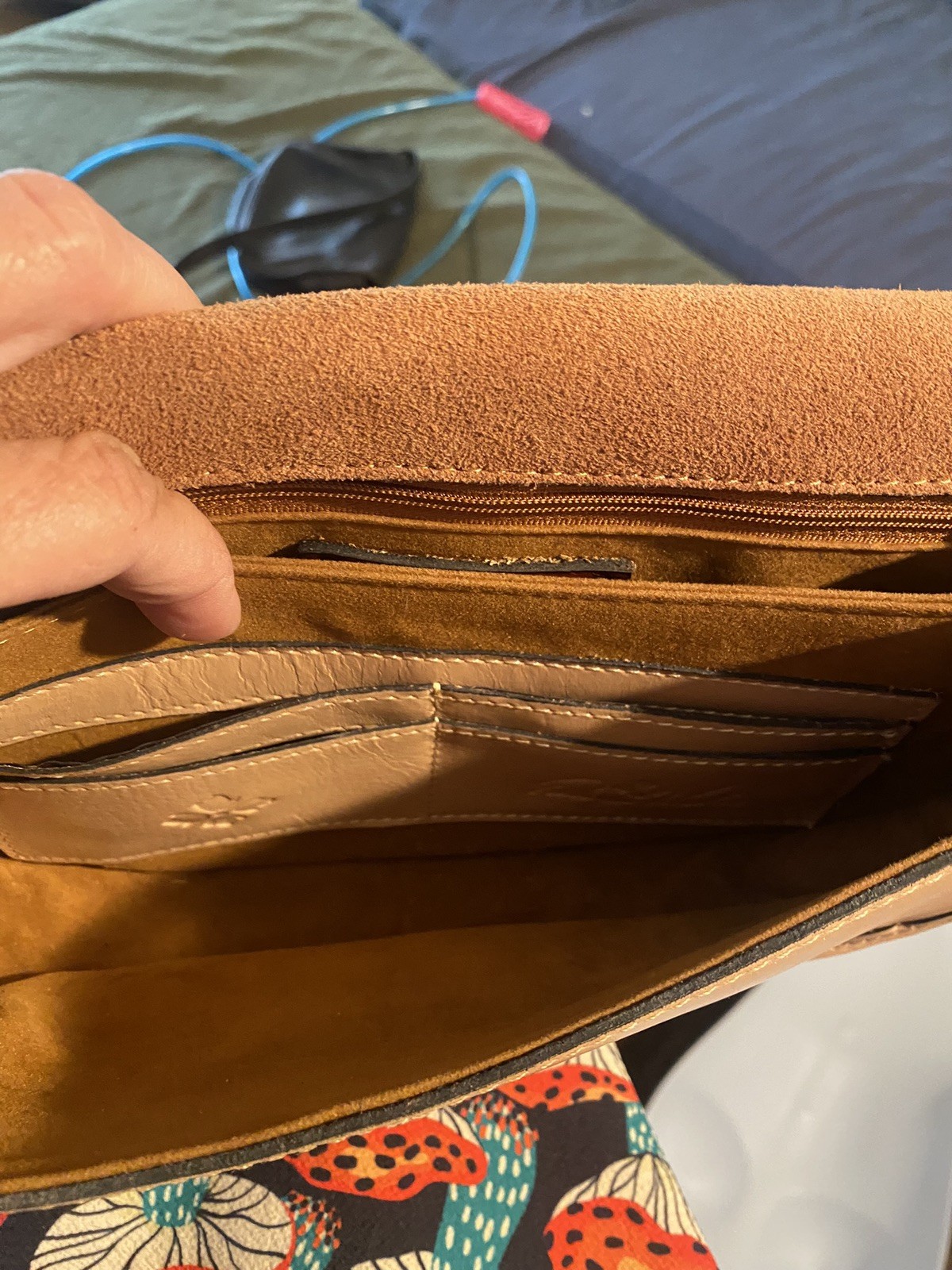 Patricia Nash Embossed Floral Leather Saddle Crossbody – Tan Nude Boho