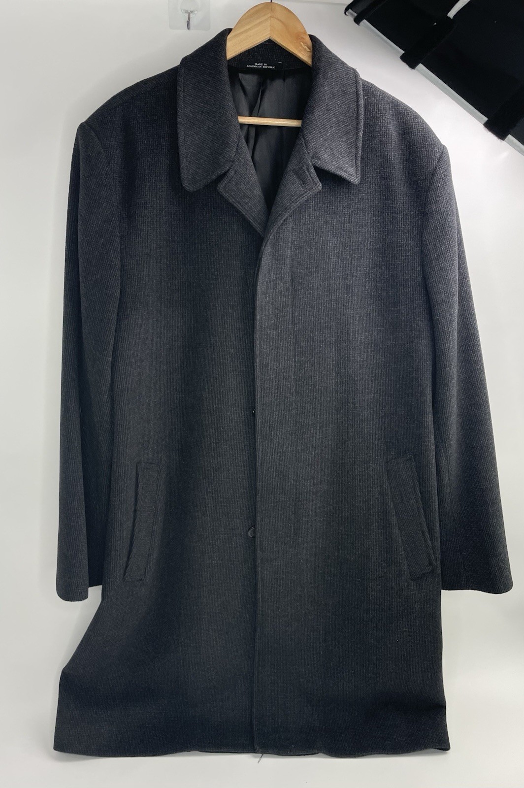 London Fog Mens Wool Coat 44L Trench Coat Dark Grey Double Breasted USA
