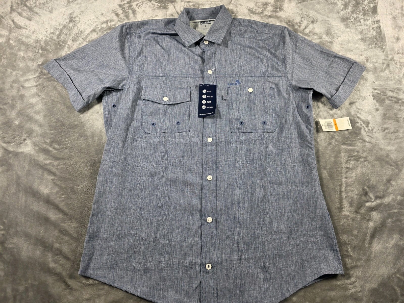 Izod Saltwater Performance Stretch Shirt Quick Dry/UPF 50/Vented/ LT Blue NWT