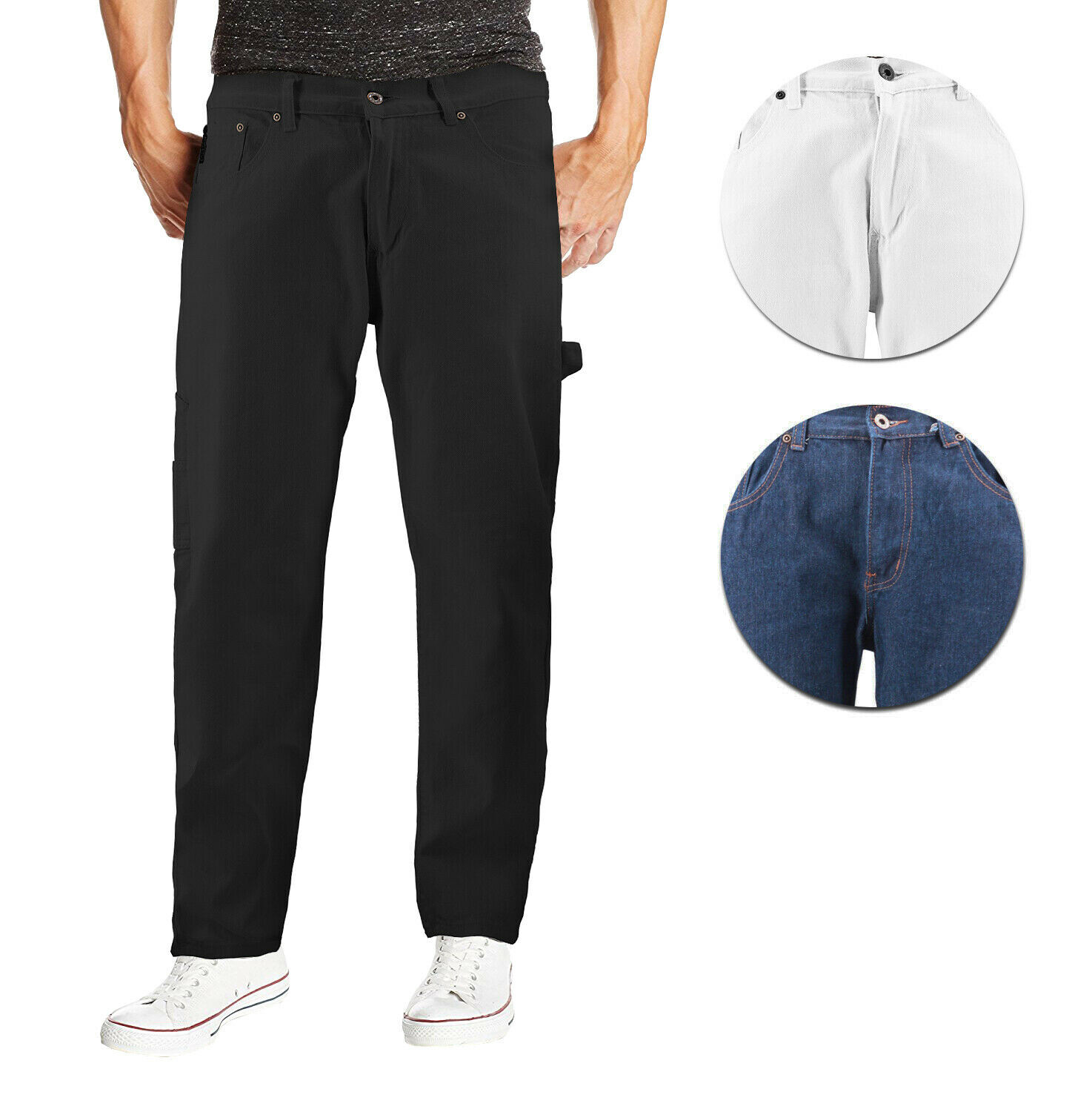 Men’s Carpenter Work Jeans Hammer Loop Relaxed Fit Casual Cotton Denim Pants