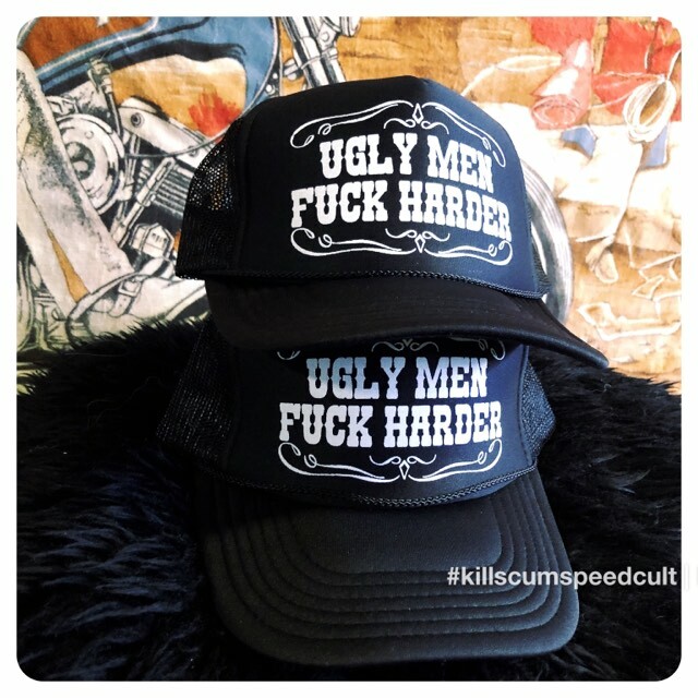 UGLY MEN F* HARDER funny biker old school hat punk vintage party hat shovelhead