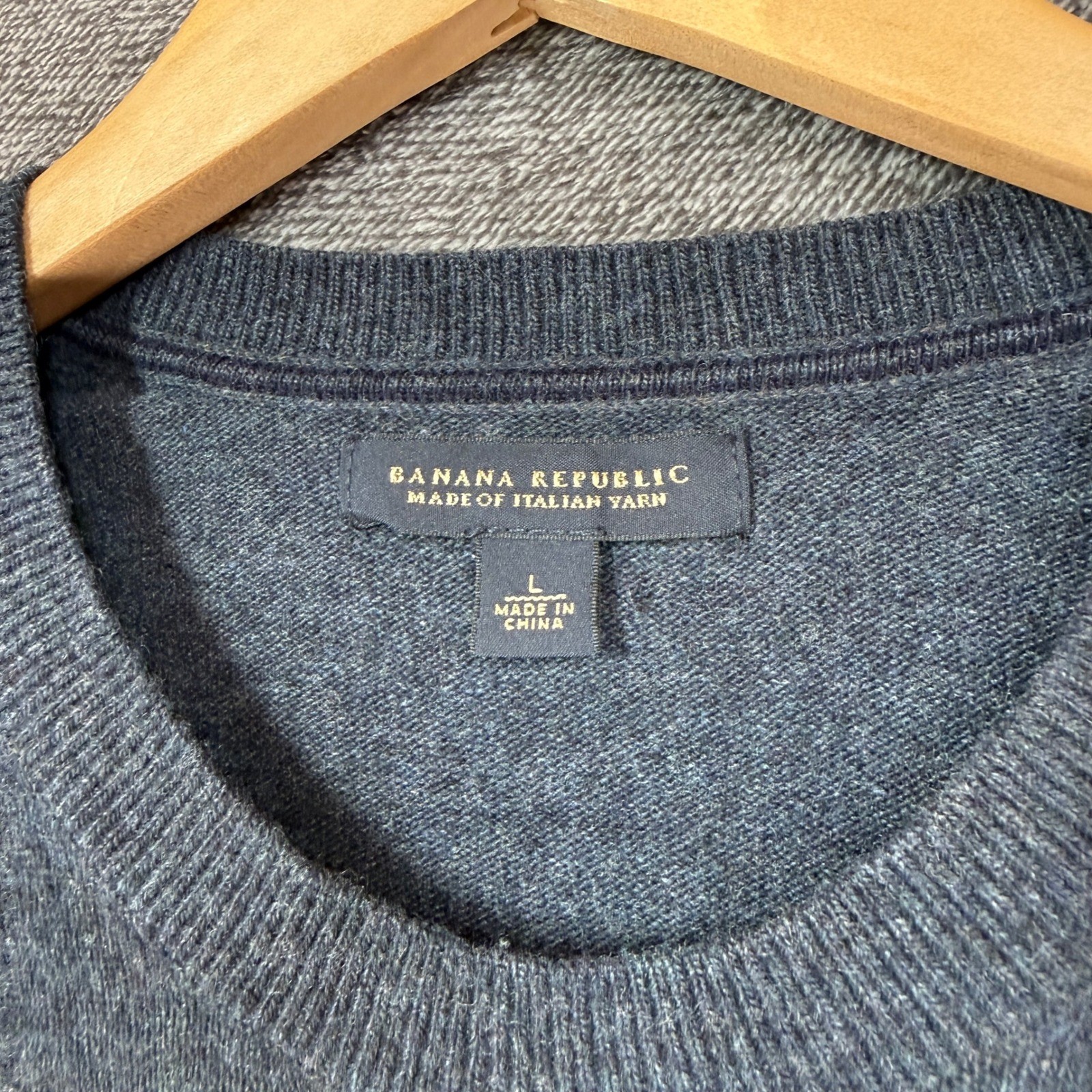 Banana Republic Mens Wool Blend Crewneck Sweater Elbow Patches Gray Large
