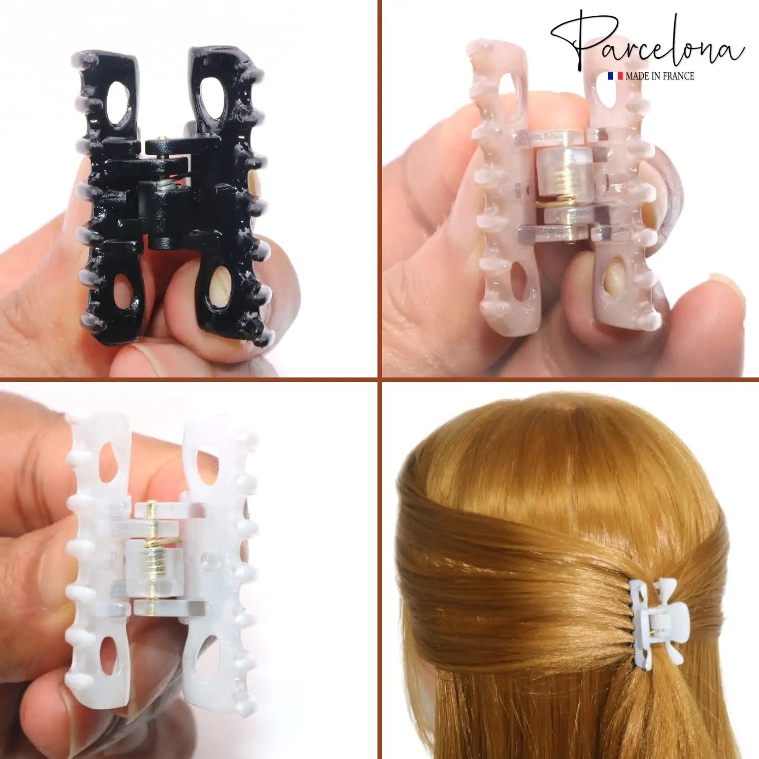 Parcelona French Classic 1.5″ Small Celluloid Set of 3 Hair Claws for Women
