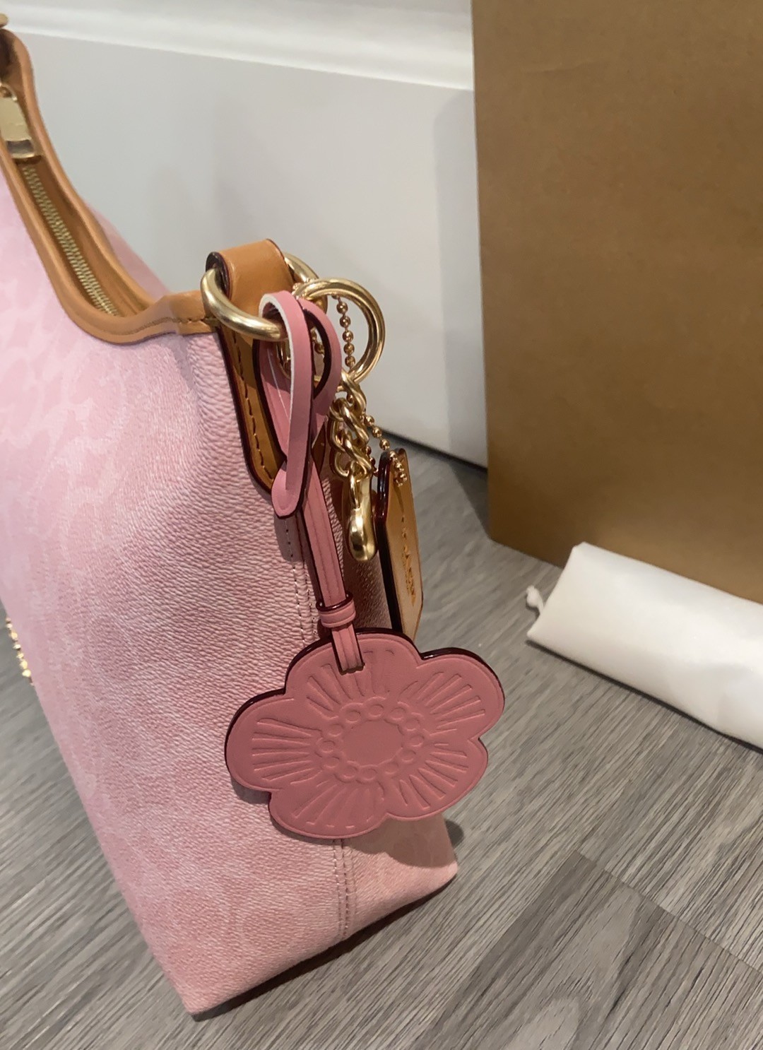 COACH CEL12 Laurel Shoulder Bag In Signature Canvas With Charms Powder Pink