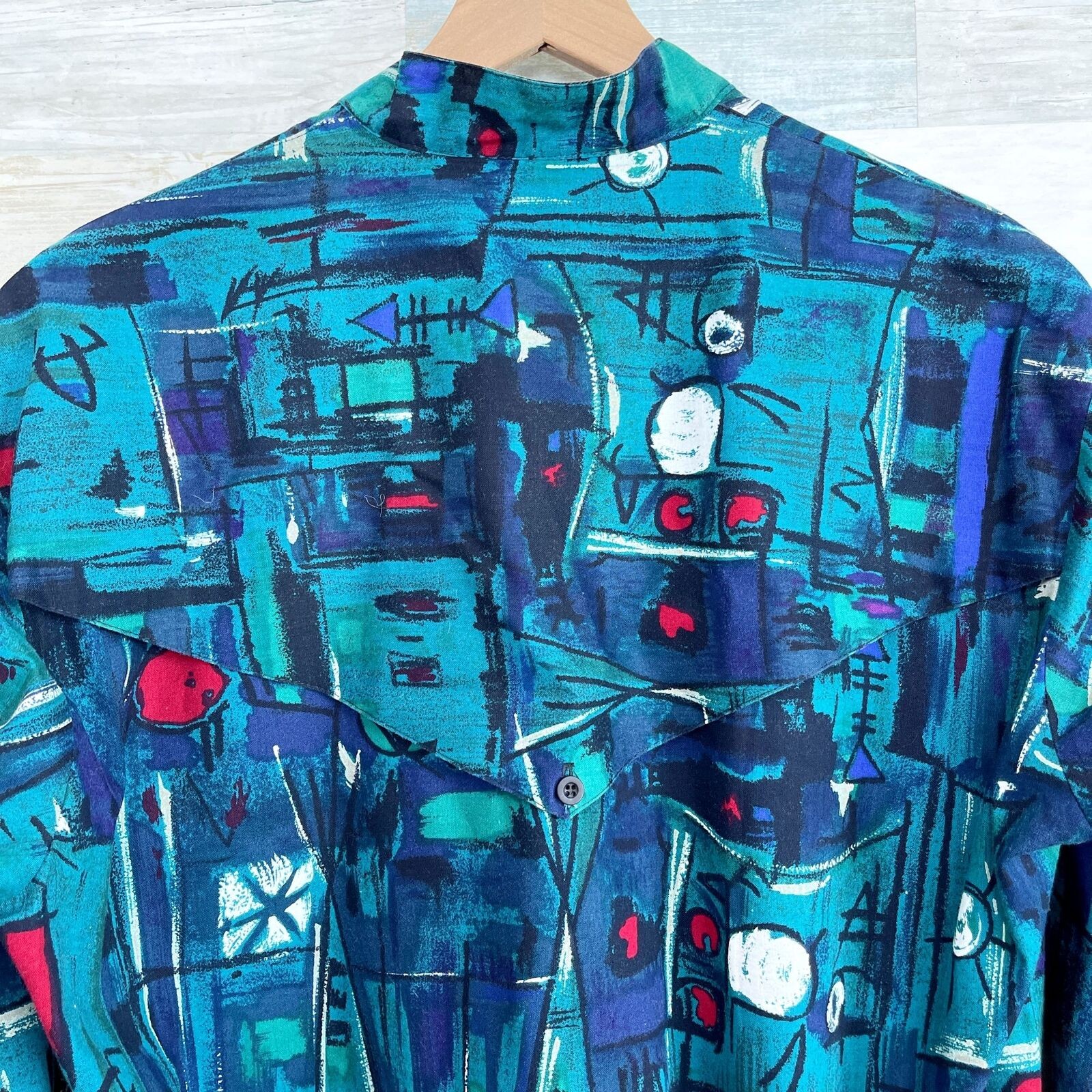 Roper Vintage Western Rodeo Shirt Blue Retro 90s Print Cowboy USA Mens Large