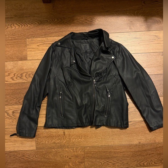 Max Studio Womens Black Faux Leather Moto Biker Jacket Size L 6W14L23