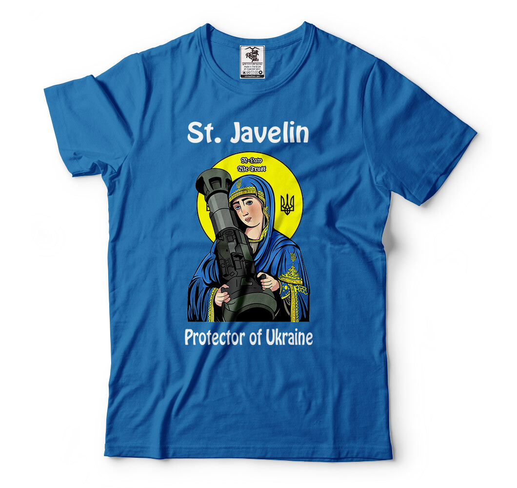 St. Javelin Protector of Ukraine T-shirt Mens Shirt Ukrainian Flag Tee Shirt