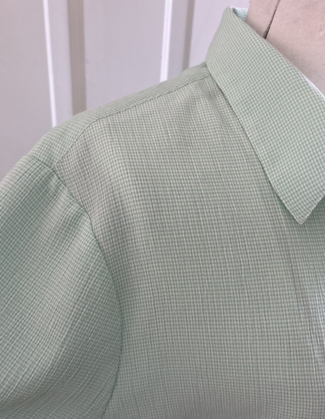 CJ Banks Blouse 3X Mint Green&White Check 3/4 Sleeves Button Down Casual READ!!!